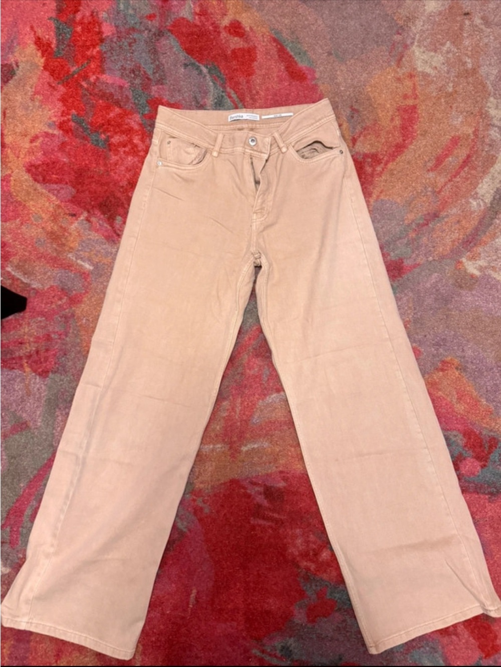 Bershka women Beige Relaxed Wide-Leg Jeans